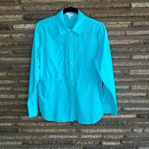 Carlisle Per Se Turquoise 100% Cotton Tunic Blouse Shirt Size 10